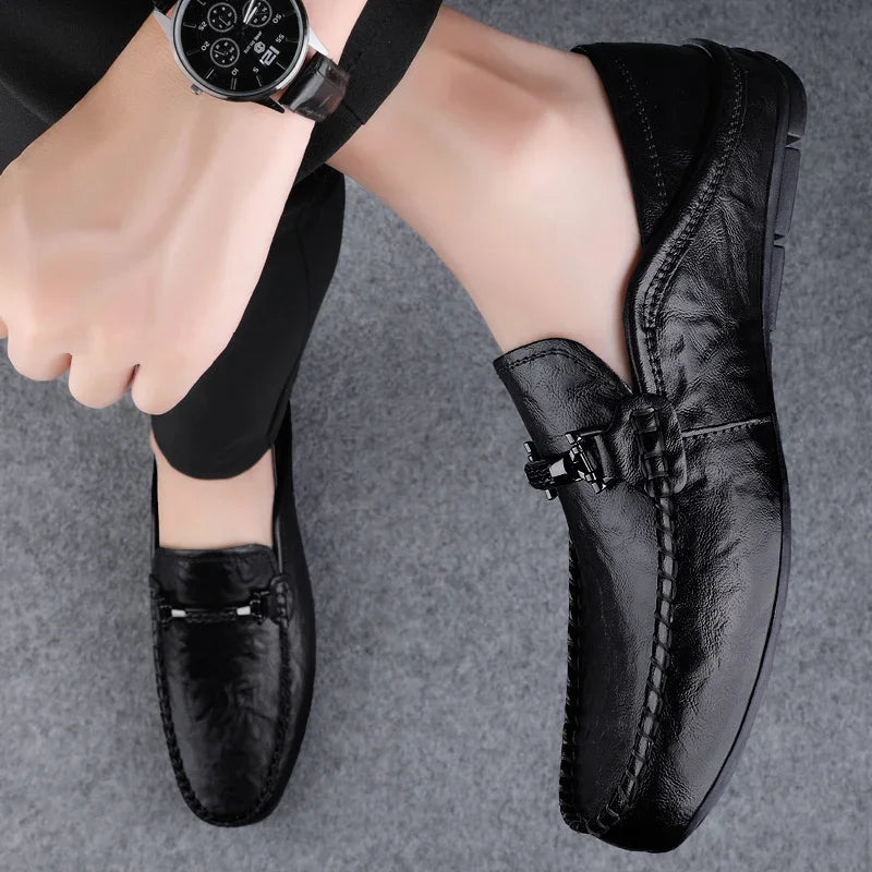 Men Casual Summer Shoes Hollow Out Breathable Men's Driving Shoes High Quality Male Business Shoes 2024 Genuine Leather Loafers