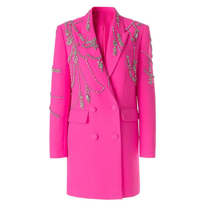 New Style Fuchsia Elegant Women's Suits Peak Lapel Double Breasted One Piece Suit Blazer Wedding Prom Party Jacket Customized