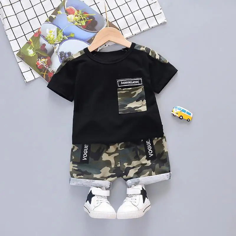 New Summer Baby Boy Cool Camouflage Clothes Suit Children Fashion Pocket TShirt Shorts 2Pcs/Sets Kids Casual Clothing Tracksuits