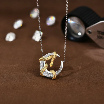 Luxury Moissanite Necklace With Moon Snake for Women S925 Sterling Silver lucky Birthday Party Engagement Jewelry Gift