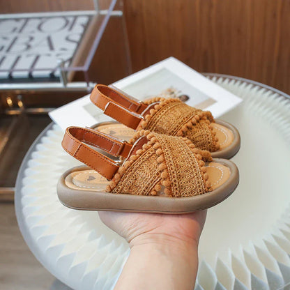 Girls Summer Beach Shoes Ethnic Style Children's Casual Sandals Kids Soft Sole Fashion Shoes Vintage Princess Shoes Summer New