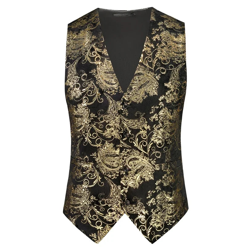 2026 New Mens Gold Steampunk Vest, Asian Size Blue Sleeveless Slim Dress Vests, Red Silver Waistcoat