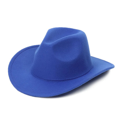 New Wide Brim Cowboy Hat Solid Color Felt Panama British Retro Cap Women Men