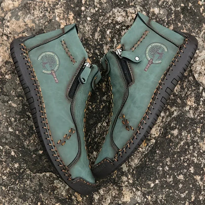 New Classic Handmade Leather Men Shoes Zipper Design Outdoor Sneakers Slip On Breathable Casual Shoes Leather Men Ankle Boots