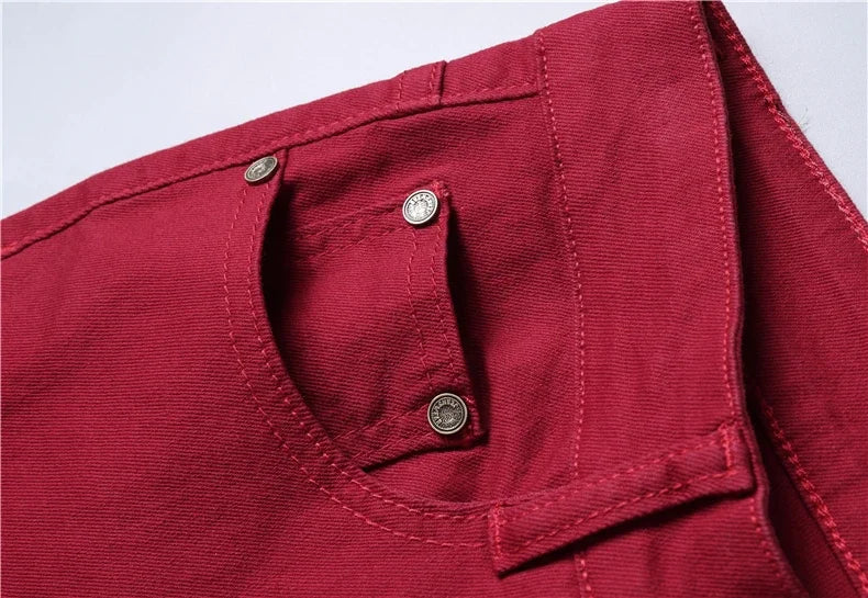 Brand Classic Style Men's Wine Red Jeans Fashion Business Casual Straight Denim Stretch Trousers Male Denim Pants Korean reviews