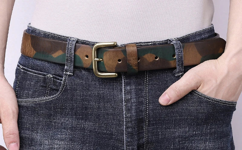 3.3CM 3.8CM Camouflage Tactical Belt Solid Brass Buckle Sports Strap Cowskin Real Genuine Leather Belt Military Belt