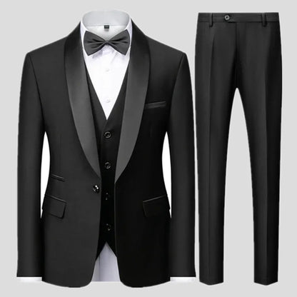 Black Blazer Set Men Autumn Wedding Party 3 Pieces Set Large Size Male Blazer Coat Pants and Vest Black Fashion Slim Fit Suits