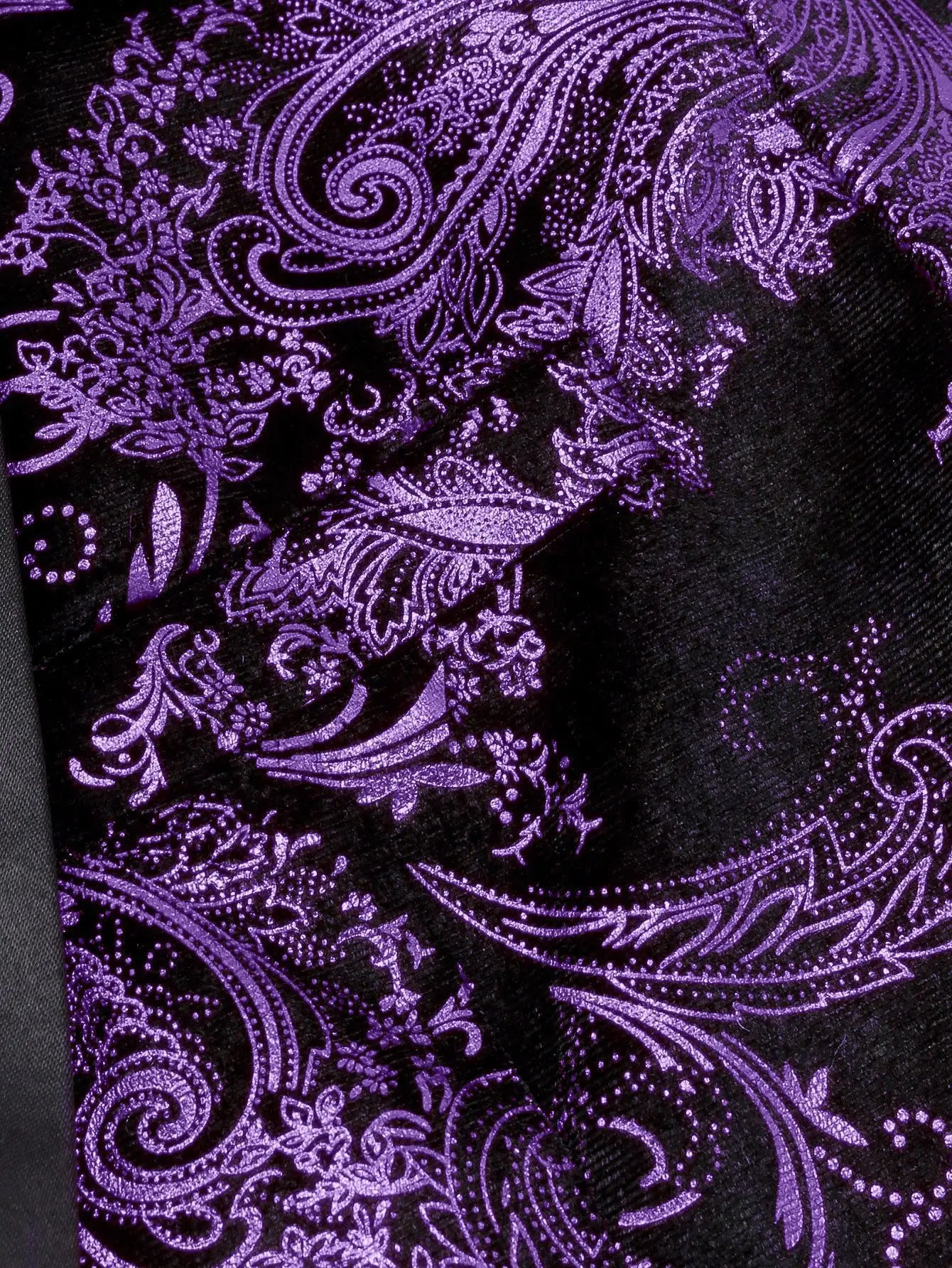 Men's Long-sleeved Suit Jacket, Purple Printed Black Collar Single-button Coat, Wedding/Party/Stage Performance Blazers