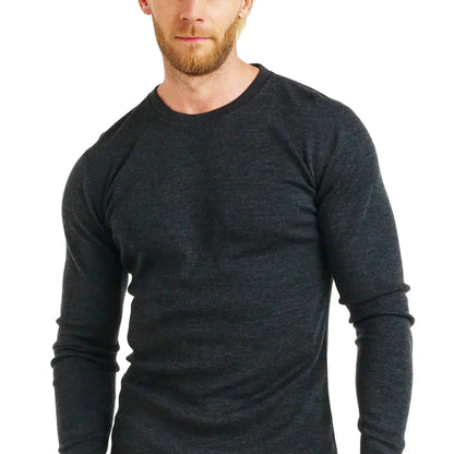 Men's 100% Merino Wool Thermal Long Sleeve T-Shirt Base Layer Breathable Wicking Anti-Odor Underwear for Outdoor Activities
