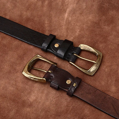 3.8CM Men High Quality Genuine Leather Belt Luxury Copper Buckle Belts Thickening Pure Cowskin Vintage Strap Male Jeans for Man