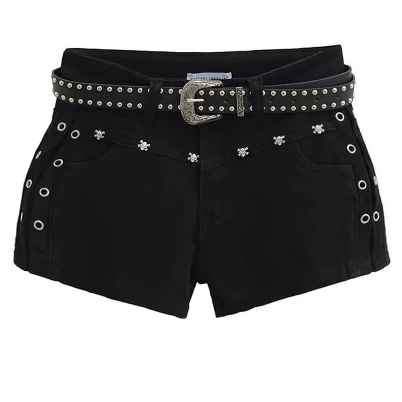 Women's Summer White Denim Shorts Sexy Skinny Elasticity Y2K Short Jeans Female Retro Personality Gothic Rivet Cowboy Shorts
