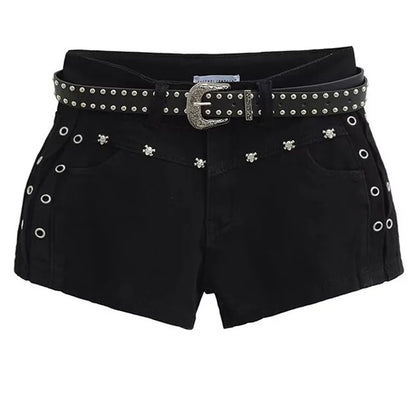 Women's Summer White Denim Shorts Sexy Skinny Elasticity Y2K Short Jeans Female Retro Personality Gothic Rivet Cowboy Shorts