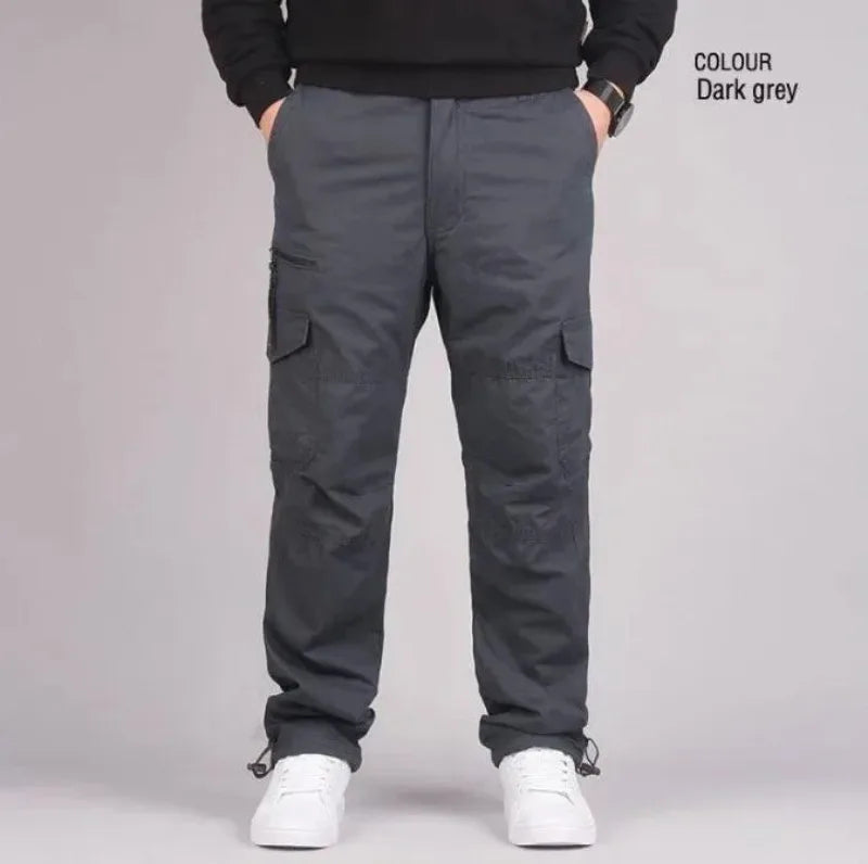 Men's Winter Thicken Fleece Cargo Pants Double Layer Straight Pants Men Casual Cotton Tactical Baggy Pant Warm Trousers S-5XL