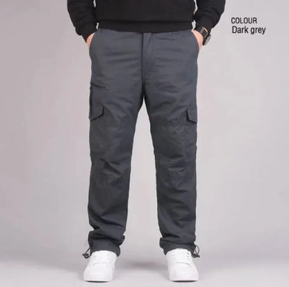 Men's Winter Thicken Fleece Cargo Pants Double Layer Straight Pants Men Casual Cotton Tactical Baggy Pant Warm Trousers S-5XL