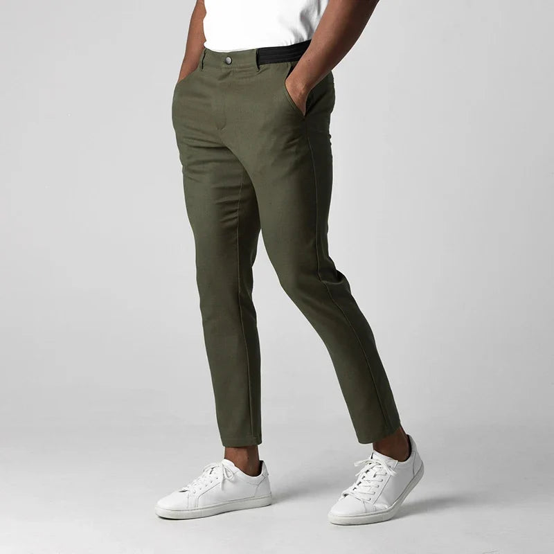 Casual Suit Pants Mens City Work Cotton Trousers Breathable Elastic Waist Pants Spring Autumn Solid Color Slim Versatile Pants