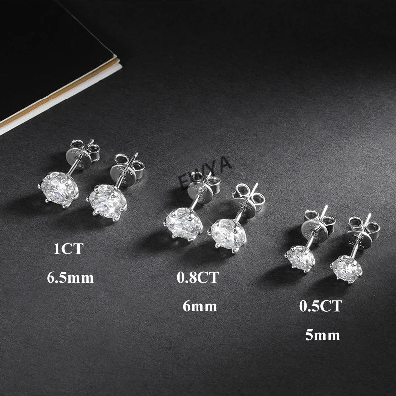 925 Sterling Silver 0.2-2ct D VVS1 6 Prong Diamond with GRA Moissanite Screw Stud Earrings For Women Wedding Fine Jewelry