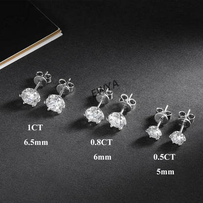 925 Sterling Silver 0.2-2ct D VVS1 6 Prong Diamond with GRA Moissanite Screw Stud Earrings For Women Wedding Fine Jewelry