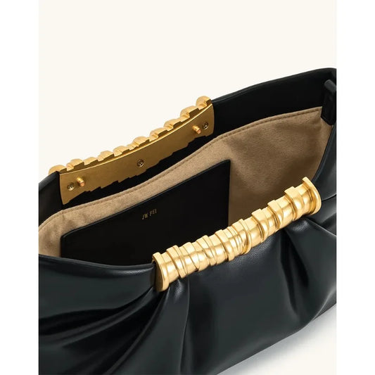 Leia Pleated Clutch Metal Fashion High-End Feel Dumpling Bag Soft Leather Luxury Party Bag Evening Clutch for Women