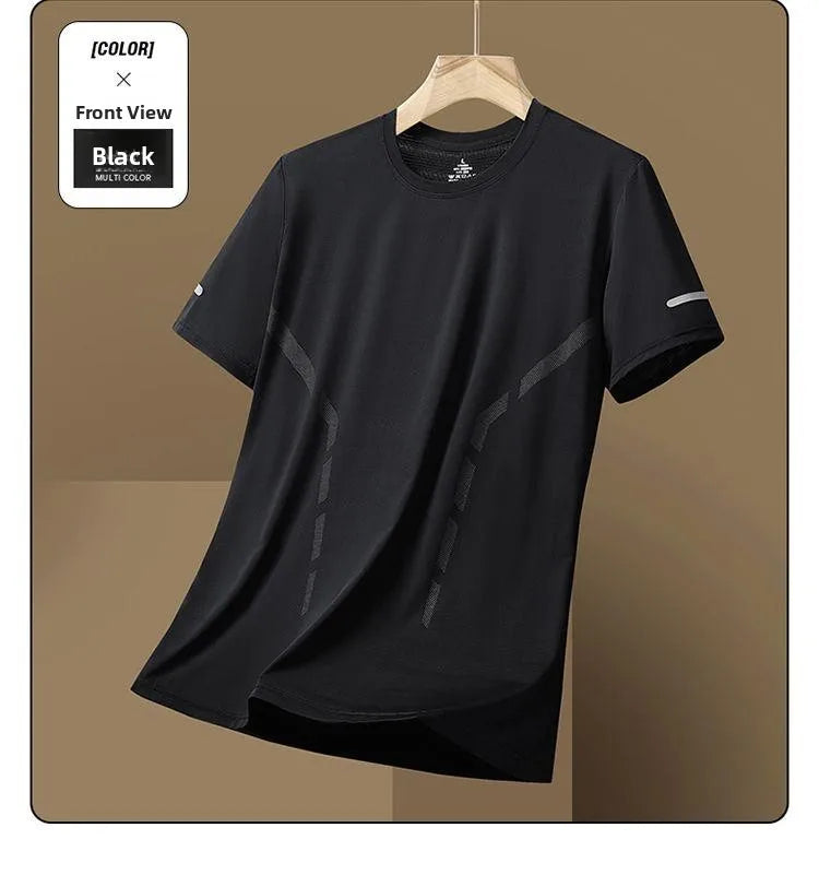 Ice Silk Men's T-Shirt Quick Dry Thin Short Sleeve Breathable Half Sleeve Large Size Casual Sporty Trendy round Neck Short Sl...