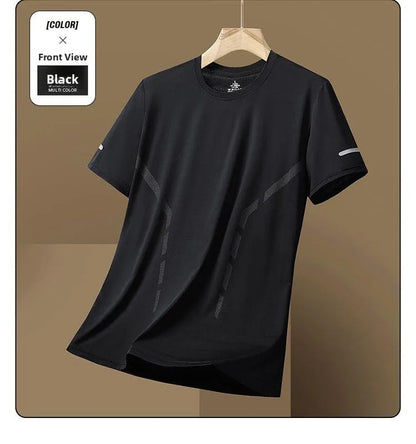 Ice Silk Men's T-Shirt Quick Dry Thin Short Sleeve Breathable Half Sleeve Large Size Casual Sporty Trendy round Neck Short Sl...