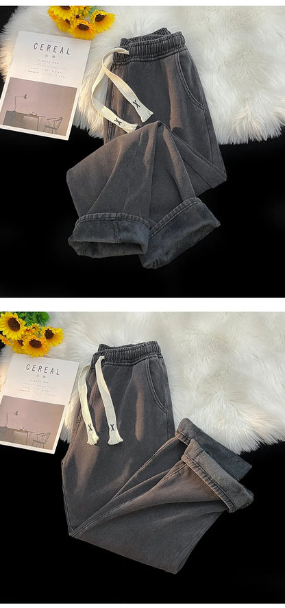 Thick Winter Straight Men's Jeans Fleece Warm Loose Plush Trousers Fashion Casual Wide-leg Plush Denim Pants Male