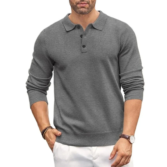 Mens Button Polo Shirts Slim Mock Neck Shirt Knit Polo Sweaters Casual Dress Jumper Winter Thermal Pullover Sweater