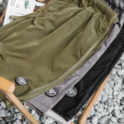 Outdoor Men's Quick-Dry Shorts Lightweight Casual Elastic Waist Drawstring Shorts Loose Fit Running Contrast Summer Shorts