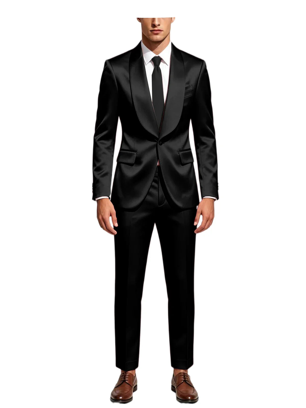 Luxury Men's Satin Tuxedo Suit Shawl Lapel Slim Fit 2-Piece Blazer & Pants Set Formal Business Casual Jacket Coat for Wedding