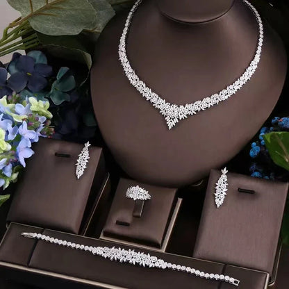 4 pieces of bride zirconia full set of women's party jewelry, luxury Dubai Nigeria CZ luxury crystal wedding necklace set