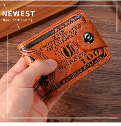 Fashion Wallets with 100 US Dollar Pattern Hasp Male Leather Wallet with Zipper Card Holder Coin Pocket Purse Cartera Women Men