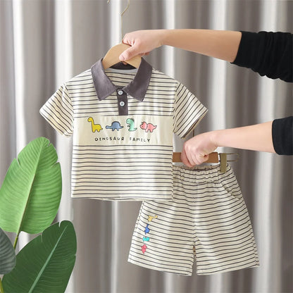 New Summer Baby Boy Clothes Set Toddler Boys Striped Cartoon T-shirt Short Pant 2-Piece Casual Infant Children's Clothing Outfit