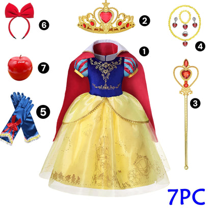 Deluxe Snow White Gown Set with Accessories Princess Costume Fairy Cosplay for Girls Kids Toddler Carnival Party Vestido