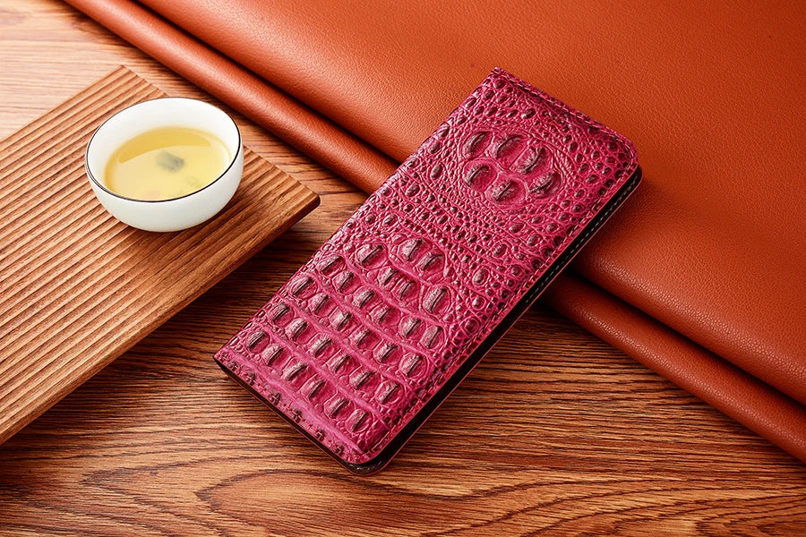 Crocodile Genuine Leather Magnetic Flip Case For iPhone 16 16e 15 14 11 12 13 Pro X XS Max Plus Mini SE 2025 All-inclusive Cover