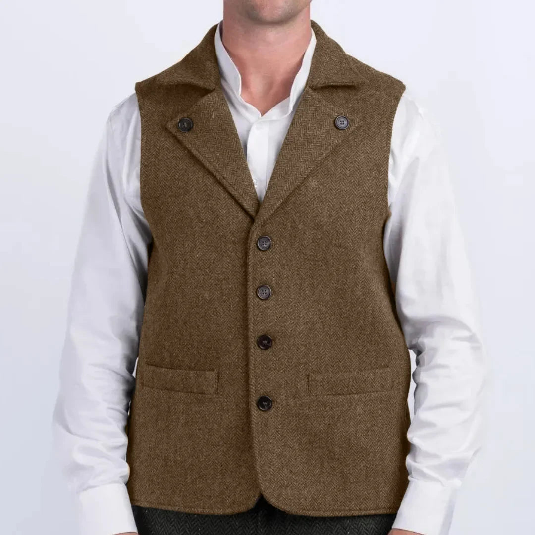 Men Vest Coffee Herringbone With Lapel Single Button Waistcoat For Wedding Party Commute Business Office Work Daily Casual Vest