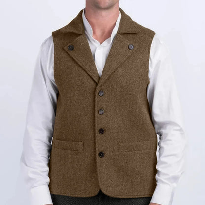 Men Vest Coffee Herringbone With Lapel Single Button Waistcoat For Wedding Party Commute Business Office Work Daily Casual Vest