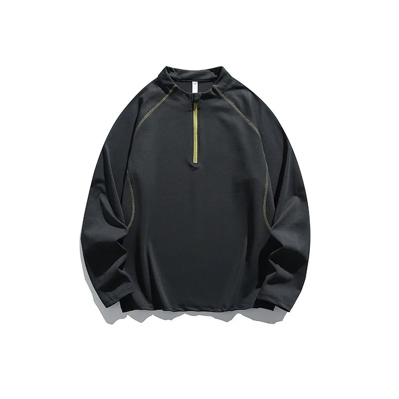 Unisex Quick-Dry UV-Protective Long-Sleeve Sports T-shirt with Half-Zip & Color Blocking Design Loose Fit for Outdoor Activities