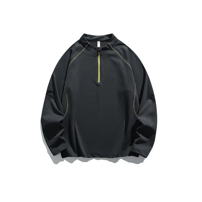 Unisex Quick-Dry UV-Protective Long-Sleeve Sports T-shirt with Half-Zip & Color Blocking Design Loose Fit for Outdoor Activities