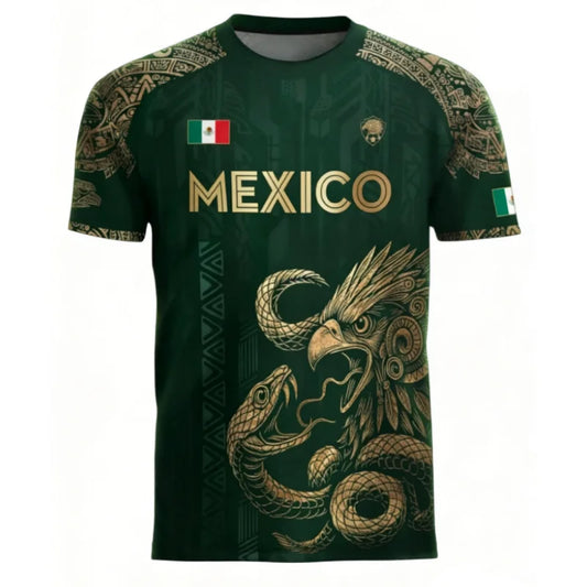 Mexican Flag Printed Men's T-shirt Fun 3D Eagle Pattern Short Sleeve Outdoor Football Sports Casual Top