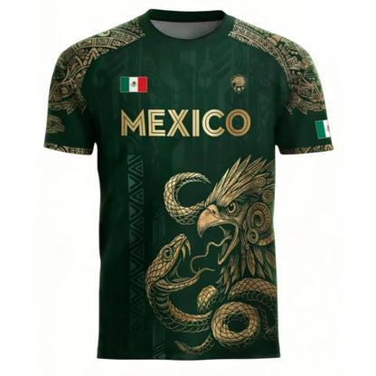 Mexican Flag Printed Men's T-shirt Fun 3D Eagle Pattern Short Sleeve Outdoor Football Sports Casual Top