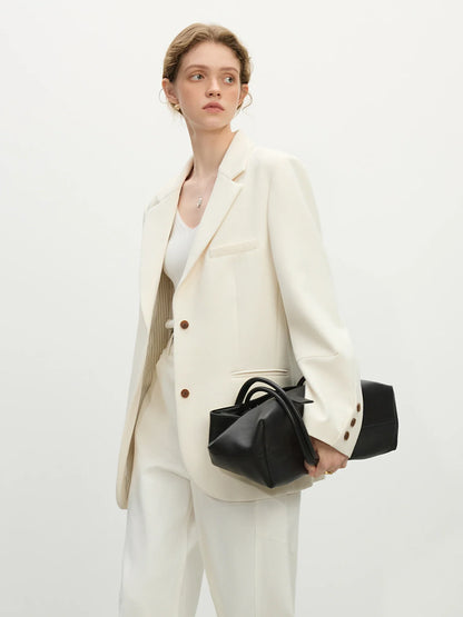 Women Beige Blazer Coats 2025 Spring New Casual Commuter Loose Blazer Notched Collar Single Breasted Jackets 25FS11064