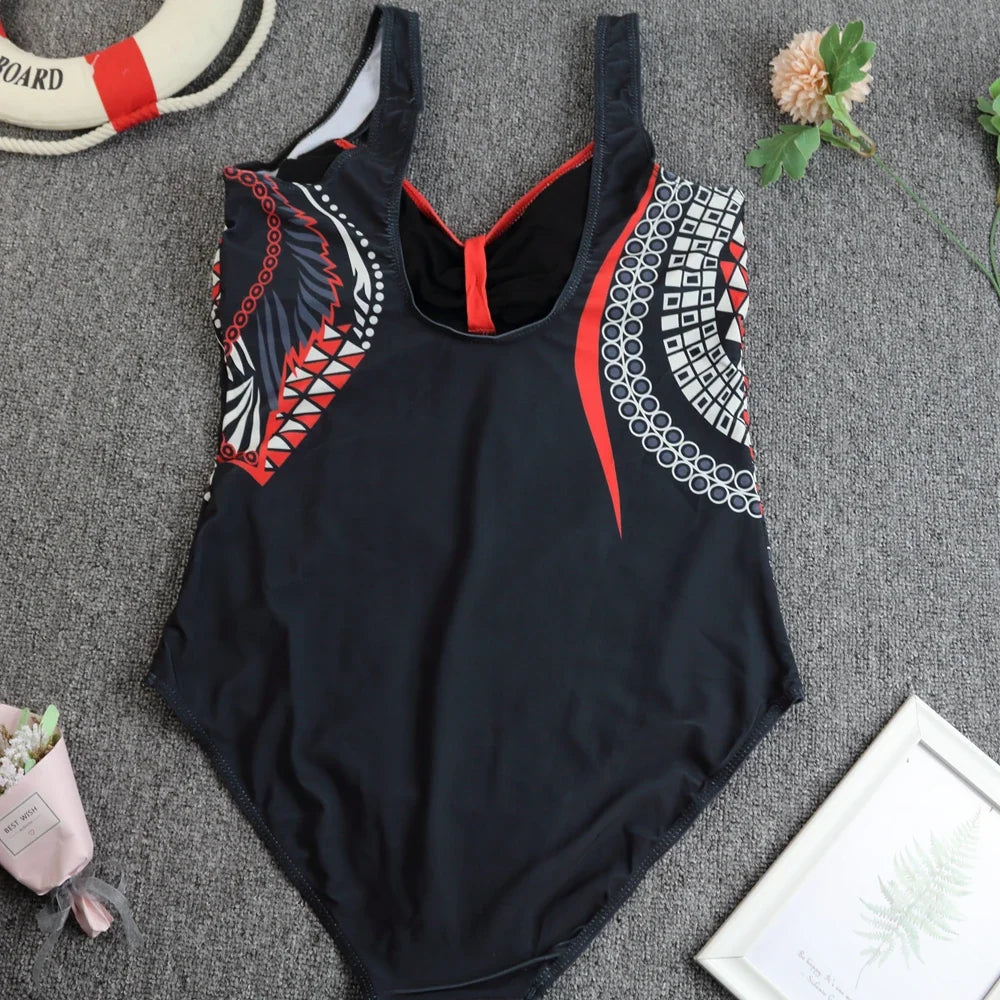 2024 Vintage One Piece Swimsuit Women Swimwear Tummy Control Monokini Sexy Bodysuit Print BathingSuit Female Beachwear Plus Size