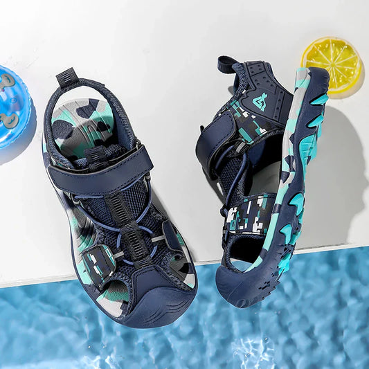 Kids Sandals Boys Breathable Anti-Slip Soft Sole Summer Beach Shoes Outdoor Lightweight Children Sandals with Adjustable Straps