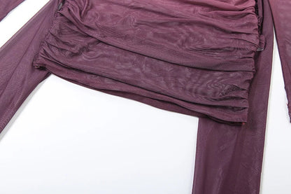 Summer Vacation Sexy See Through Dress+Shawl Women Ruched Side Ribbon Coquette Skinny Midnight Clubwear Party Bodycon