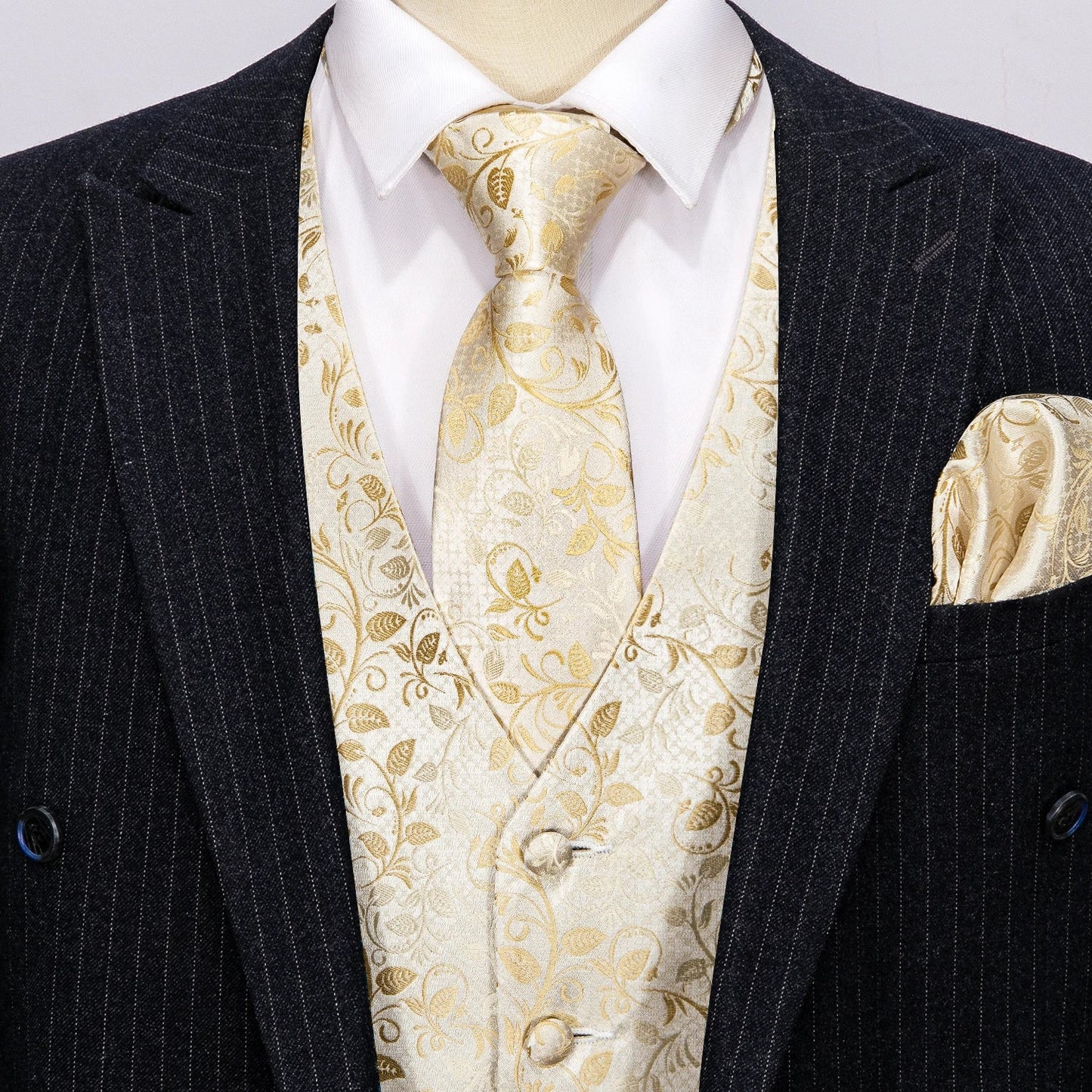 100 Colors Men Vest Tie Hanky Cufflinks Set Waistcoat Paisley Floral Jacquard Sleeveless Jacket Wedding Business