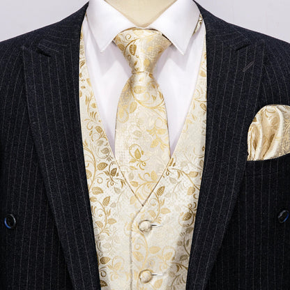 100 Colors Men Vest Tie Hanky Cufflinks Set Waistcoat Paisley Floral Jacquard Sleeveless Jacket Wedding Business