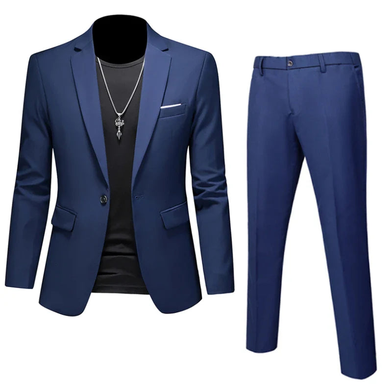 6XL-M (Blazer+Pants) High Quality Business Solid Color Slim Fit Suits 2 Pieces Men's Groom Wedding Social Tuxedos Set 16 Colour