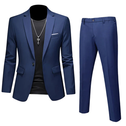 6XL-M (Blazer+Pants) High Quality Business Solid Color Slim Fit Suits 2 Pieces Men's Groom Wedding Social Tuxedos Set 16 Colour