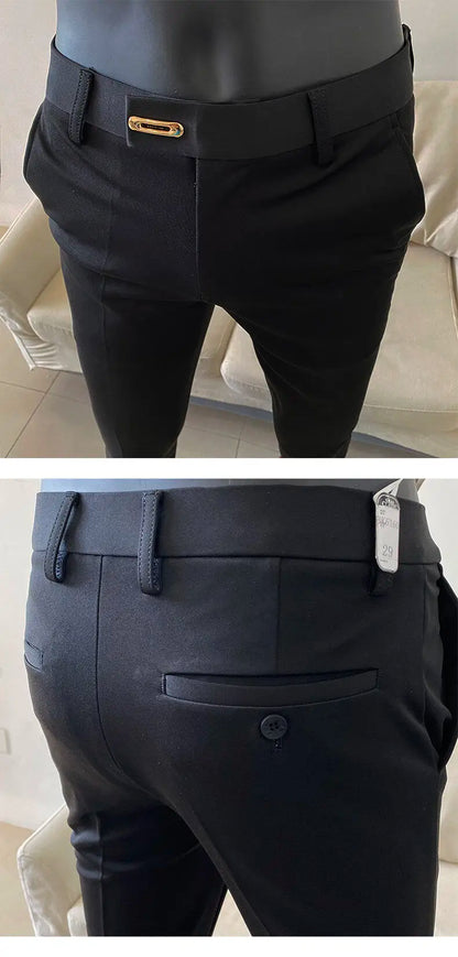 Men Suit Pant 2025 Autumn Solid Elastic Waist Dress Pants Calça Masculina Men Slim Business Office Social Ankle Length Trousers