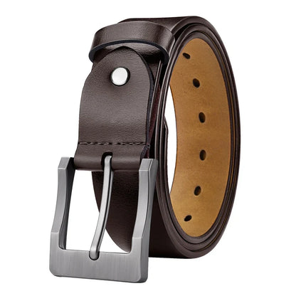 Men's Genuine Leather Belt - High-Quality Cowhide Leather Pin Buckle Belt with Alloy Clasp, Premium Men's Cowboy Belt