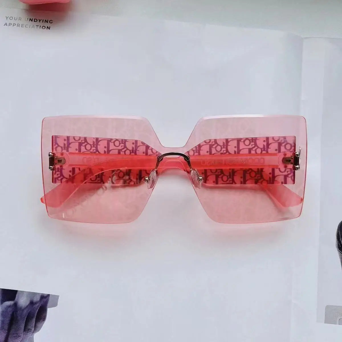 New Fashion Rimless Sunglasses Women Large Frame One Piece Sun Glasses Ladies Luxury Letter Coated Eyewears Gafas De Sol UV400